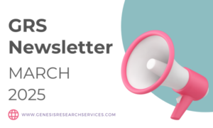 A megaphone is pictured next to the words, "GRS Newsletter March 2025". The website address is listed underneath.