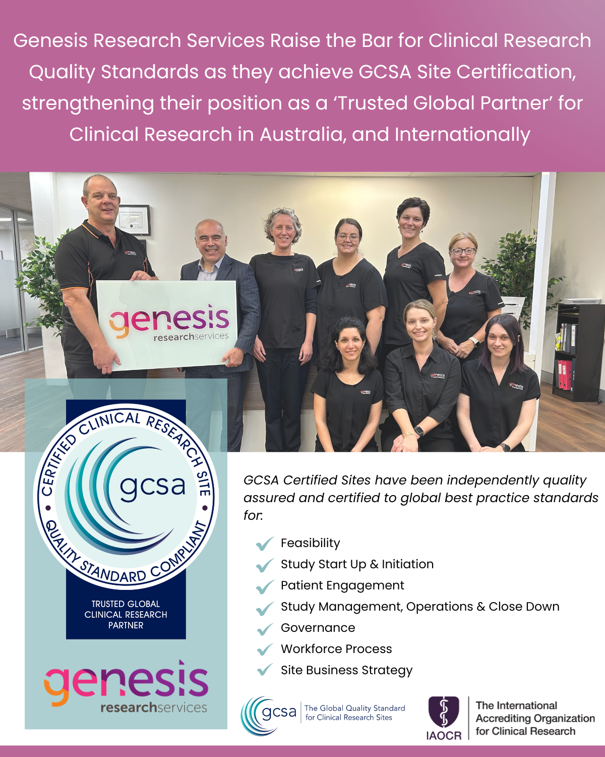 Genesis Research Services achieves GCSA Site Certification