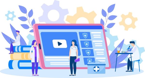 Medical professionals engaged in online clinical research training