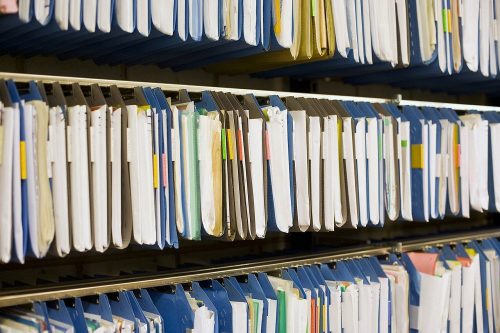 Clinical trial participant medical files in storage after a trial is finished