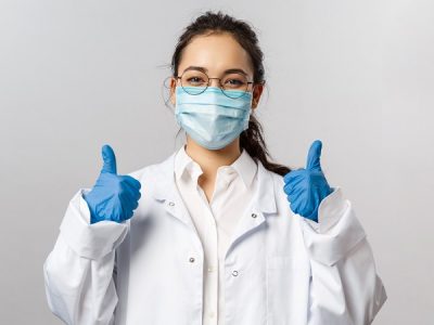 Clinical trial doctor thumbs up